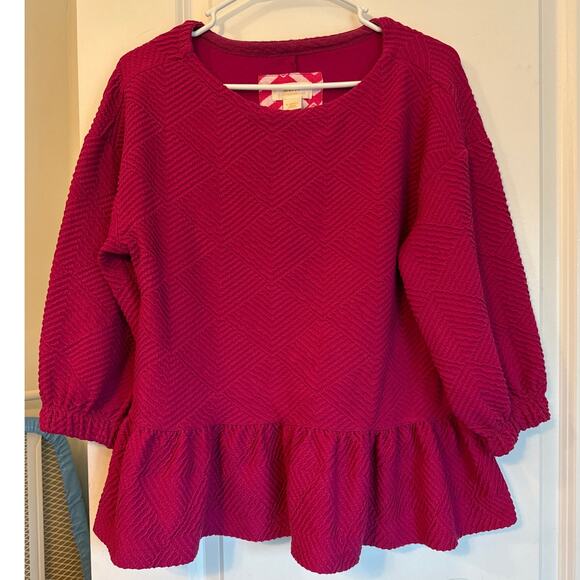 Maeve Mikayla Textured Peplum Top by Anthropologie – Fuchsia XS - Picture 2 of 8